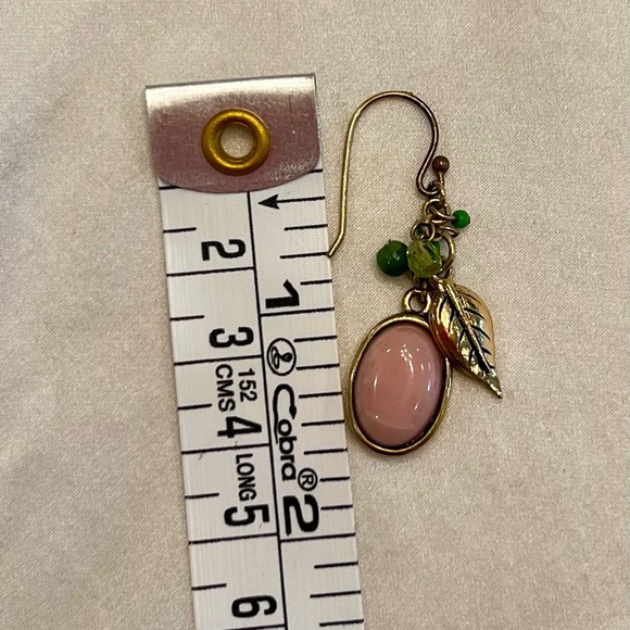 Cute Gold Tone and Pink/Green Dangle Earrings - Picture 4 of 4